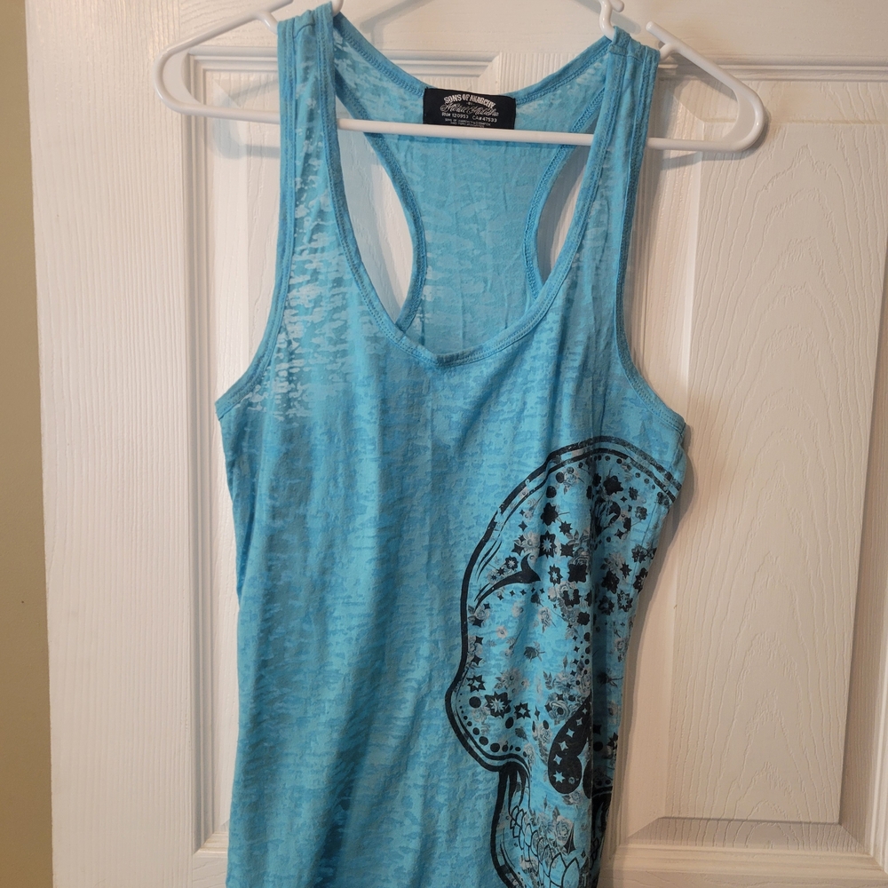 Blue Skull Print Tank Top